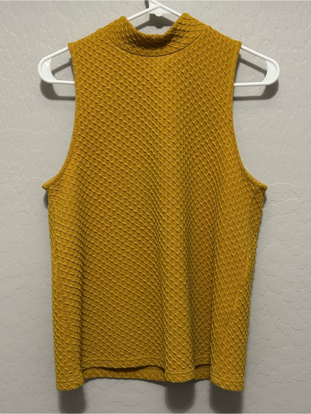 Eri + Ali Sleeveless Mock Neck Textured Tank Top - Mustard